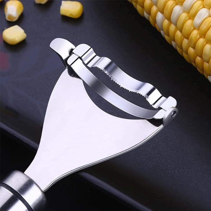 Stainless Steel Corn Peeler with Ergonomic Ultra Sharp Blades for Effortless Kernel Removal (Silver)