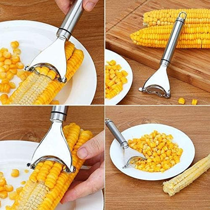 Stainless Steel Corn Peeler with Ergonomic Ultra Sharp Blades for Effortless Kernel Removal (Silver)