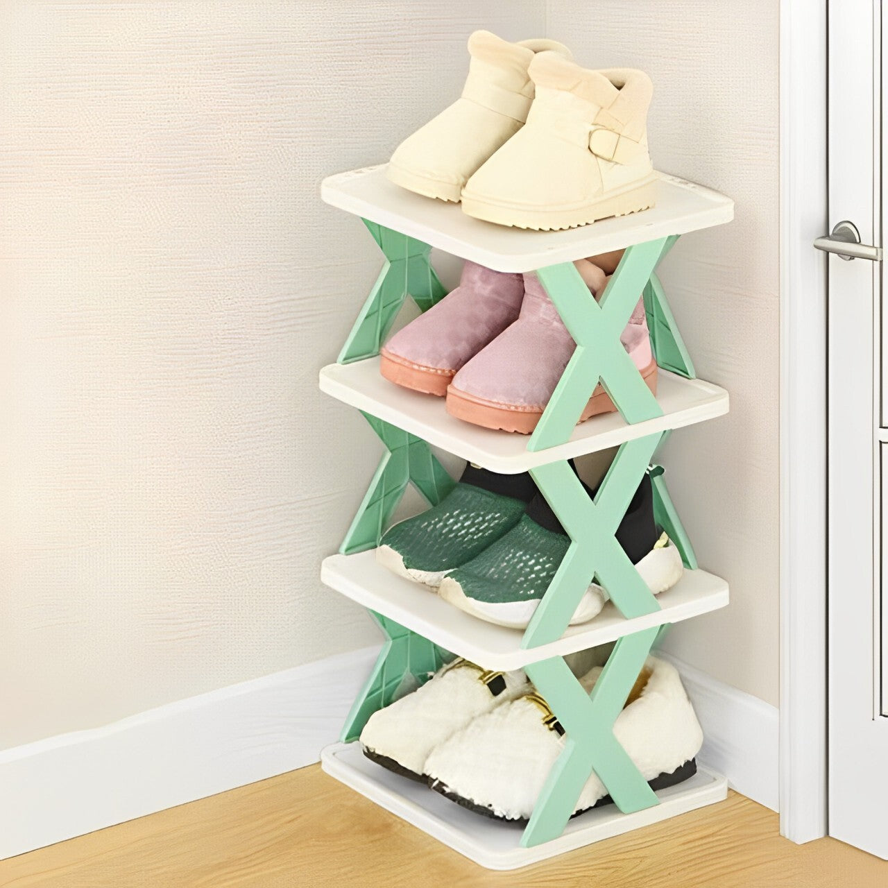 Plastic 4 Layer Foldable Shoe Rack (Multicolor)