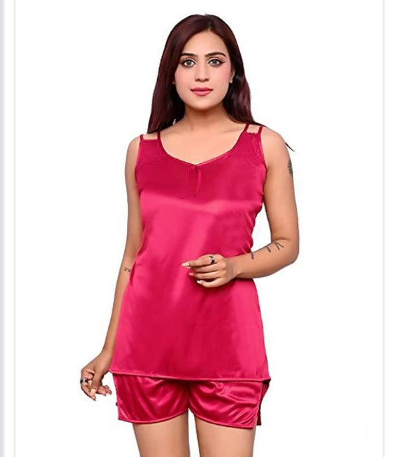 Satin Nightdress Set for Women (Pink, M)