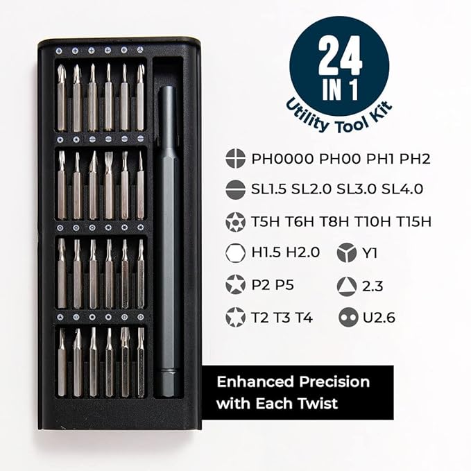 Screwdriver Set Magnetic, 24 In 1 With 24 Piece Small Screwdriver Set Mini Electronics Repair Tool Compact Kit.