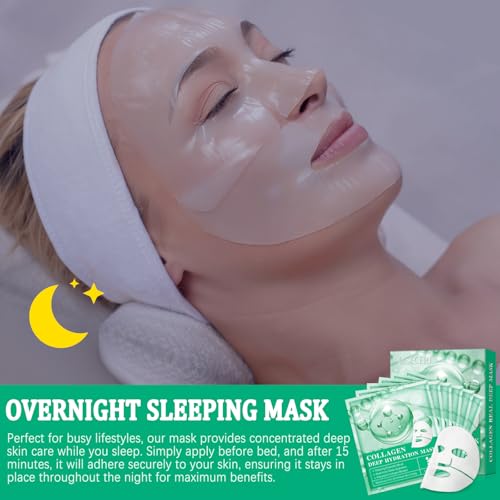 Collagen Deep Overnight Mask- Collagen Hydrating Sheet Masks, Anti Wrinkle Lifting Face Mask for All Skin Types - Restores Elasticity, moisturizing & Firmness - Night Hydrogel Wrapping Mask (Skin)