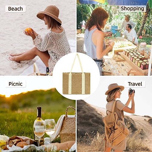 Vipost Straw Beach Tote Bag for Women Large Green Summer Woven Straw Bag Lightweight Sturdy Shoulder Handbags for Travel,Vacation