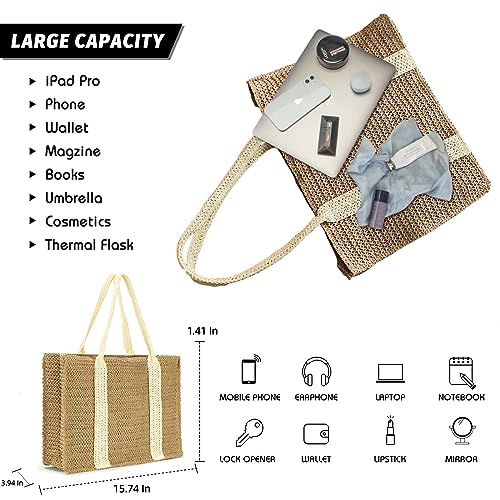 Vipost Straw Beach Tote Bag for Women Large Green Summer Woven Straw Bag Lightweight Sturdy Shoulder Handbags for Travel,Vacation