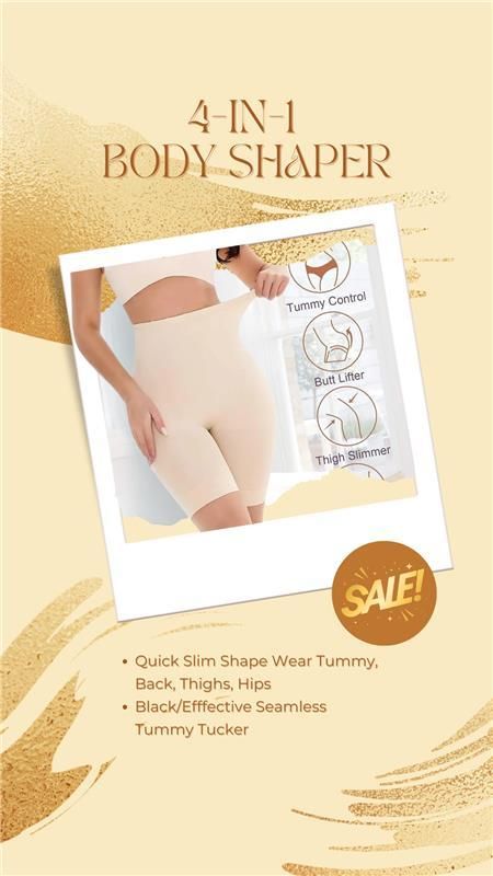 BD 4-in-1 Shaper - Quick Slim Shape Wear Tummy, Back, Thighs, Hips - Black/Efffective Seamless Tummy Tucker