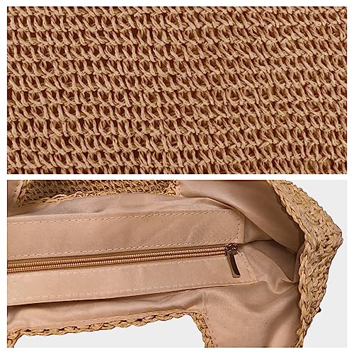 Vipost Straw Beach Tote Bag for Women Large Green Summer Woven Straw Bag Lightweight Sturdy Shoulder Handbags for Travel,Vacation