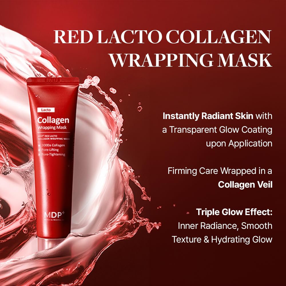 MDP RED LACTO COLLAGEN WRAPPING MASK, Glowy Skin, Skin Elasticity, Hydrating, 2.36oz/70ml,Peel-off Mask, Pore Lifting and Minimizing, Korean Glass Skin