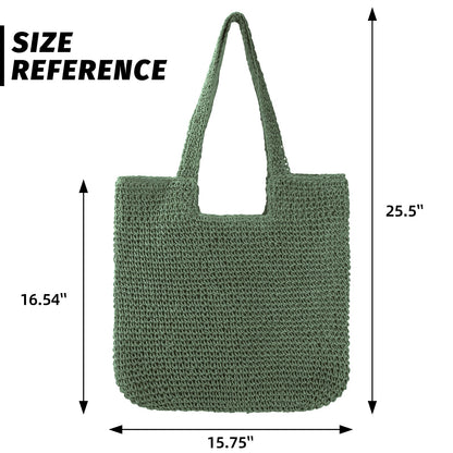 Vipost Straw Beach Tote Bag for Women Large Green Summer Woven Straw Bag Lightweight Sturdy Shoulder Handbags for Travel,Vacation