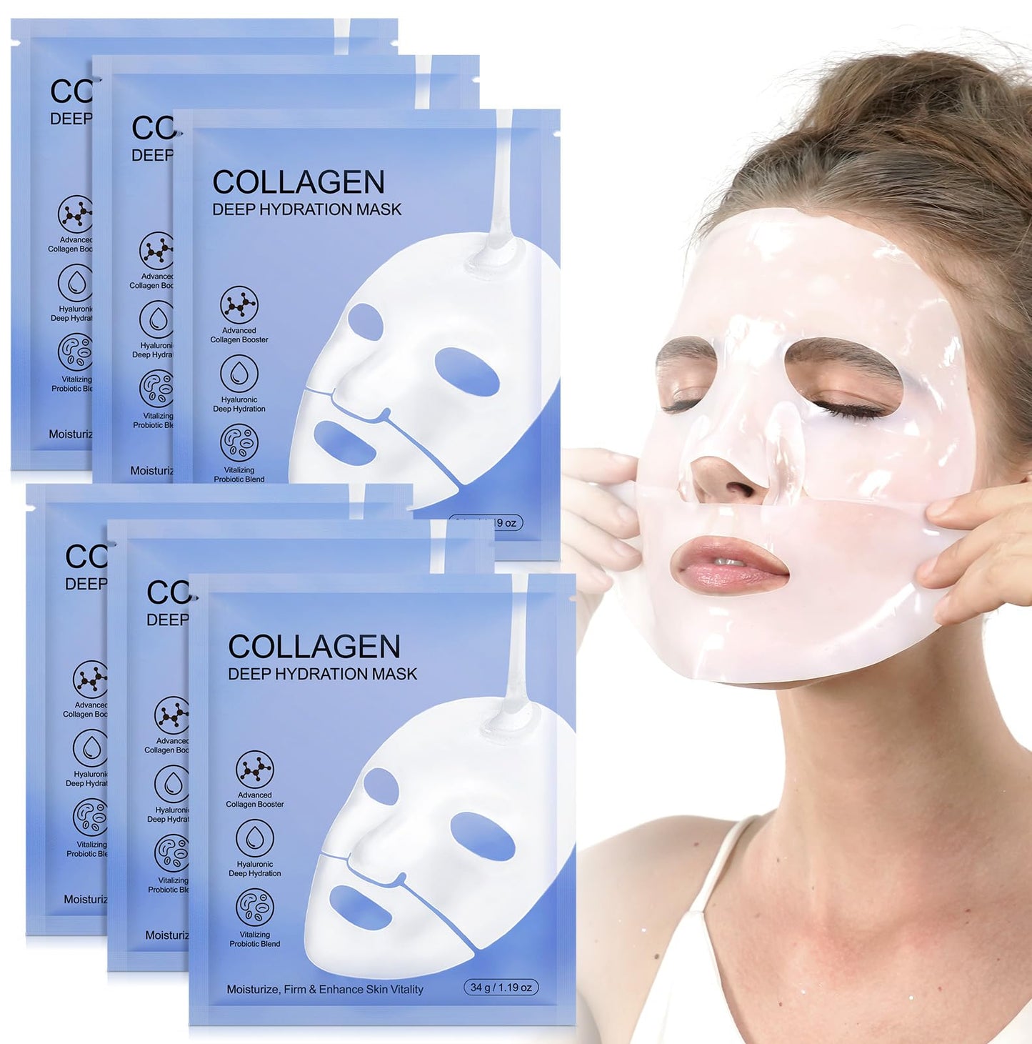 Collagen Deep Overnight Mask- Collagen Hydrating Sheet Masks, Anti Wrinkle Lifting Face Mask for All Skin Types - Restores Elasticity, moisturizing & Firmness - Night Hydrogel Wrapping Mask (Skin)