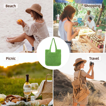 Vipost Straw Beach Tote Bag for Women Large Green Summer Woven Straw Bag Lightweight Sturdy Shoulder Handbags for Travel,Vacation