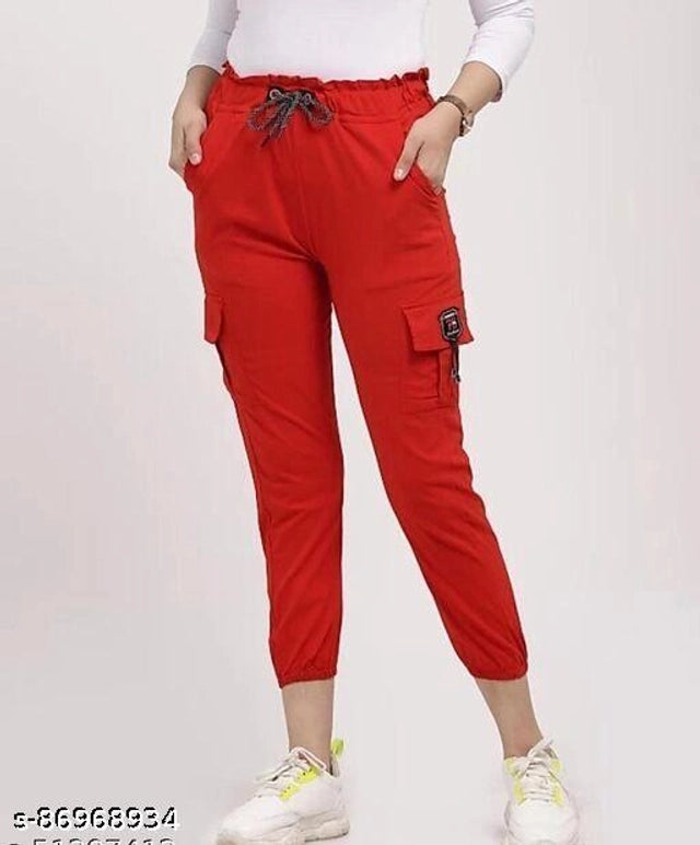 Lycra Trouser for Women (Red, 28)