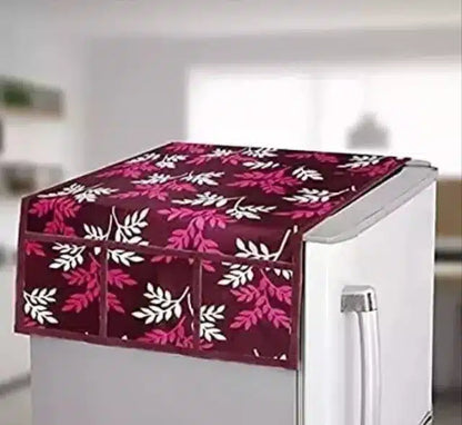 Knit Printed Fridge 4 Pcs Mat with Top Cover (Wine, Set of 1)